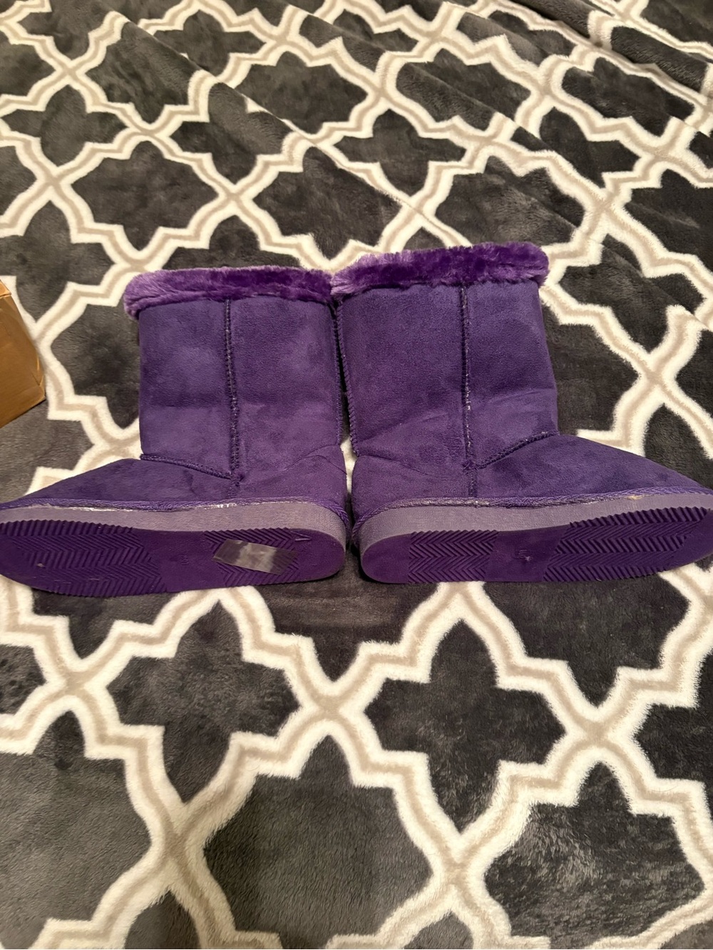 Kids Purple Button Faux-Suede Winter Boots